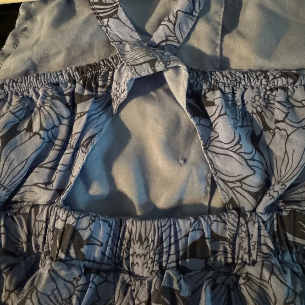Haute Hippie Girls Blue Floral Romper Boho Sleeveless Button Front Size 7/8